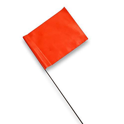 마킹 플래그 - 4 x 5-Inch 깃발 on 15-Inch 스틸 와이어 - 형광 오렌지, 100 팩 - 마커 플래그 관개, 살포기 플래그, 잔디 플래그, 마당 플래그, 가든 플래그, 강아지 트레이닝, 보이지않는 울타리