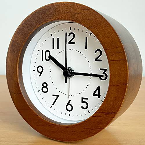 3 인치 아날로그 알람 시계, 나무 시계 슈퍼 무소음 배터리 작동 Bedside 데스크 테이블 선물 시계