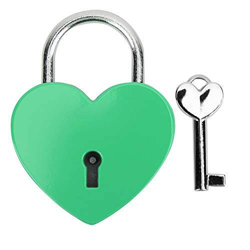 HEEPDD Heart 잠금, Colorful 메탈 미니 맹꽁이자물쇠,통자물쇠,자물쇠 키 쥬얼리 박스 스토리지 박스 일기 북 45x59mm(Green)