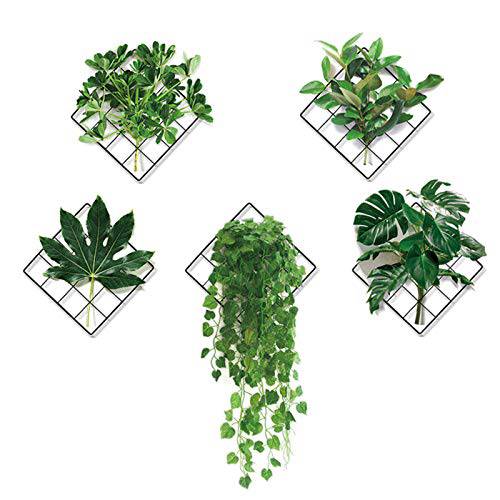 LASZOLA 3D 선명한 그린 식물 그리드,격자무늬 벽면 데칼, 탈부착가능 DIY 그린 Leaves 벽면 스티커 홈 장식 아트 벽화 용지,종이 장식 침실 거실 오피스 화장실