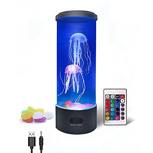 해파리 Lava 램프, 3D 살아있는것같은 해파리 수족관 탱크 테이블 램프 16 컬러 체인징 라이트, Futuristic 장식 기분 램프 방 기분 라이트 Relax