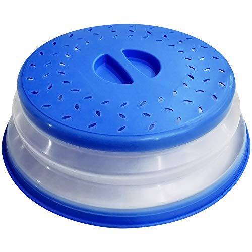 OUZIFISH 전자레인지 플레이트 커버 10.5 인치 접이식,접을수있는 요리,음식 플레이트 리드 커버 - BPA 프리, 간편 그립, 전자레인지 플레이트 가드 리드 스팀 벤트&  채반, 콜랜더 스트레이너,채반 과일 (Sky 블루)
