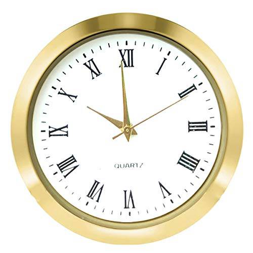 미니 시계 인서트 1.8 인치 (45 mm) 라운드 쿼츠무브먼트 미니사이즈 시계 화이트 다이얼 골드 톤 베젤 Roman Numerals 호환 1.6 인치 (40 mm) 직경 홀