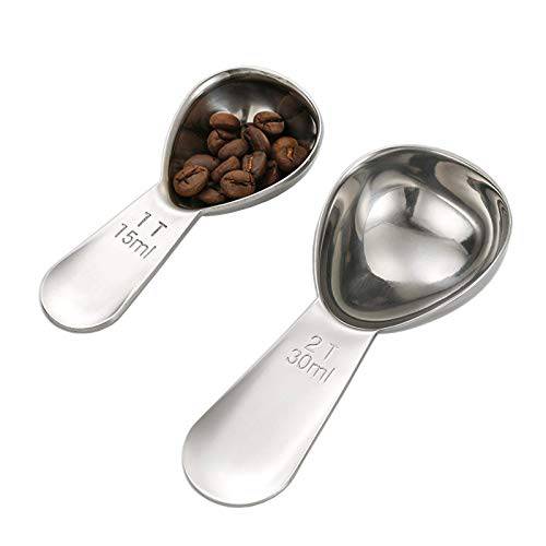 커피 스쿱, 팩 of 2 스테인레스 스틸 커피 스쿱 (15ML and 30ML) Exact 측정 스푼 커피, 밀가루, 슈가