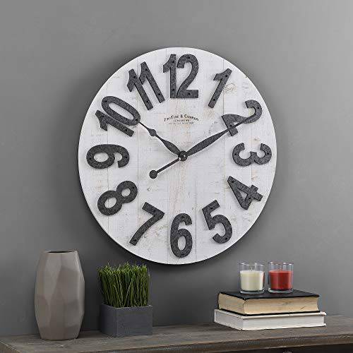 FirsTime& Co. 화이트 Josephine Slat 우드 Farmhouse 시계, 아메리칸 제, Aged 화이트, 22.5 x 2.25 x 22.5,
