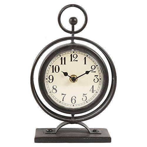 빈티지 메탈 테이블 시계 on 스탠드, 장식용 데스크 and 선반형 시계, 소박한 블랙 Mantel 시계 주방, 생활 방 - 5.7 x 2.55 x 9.25