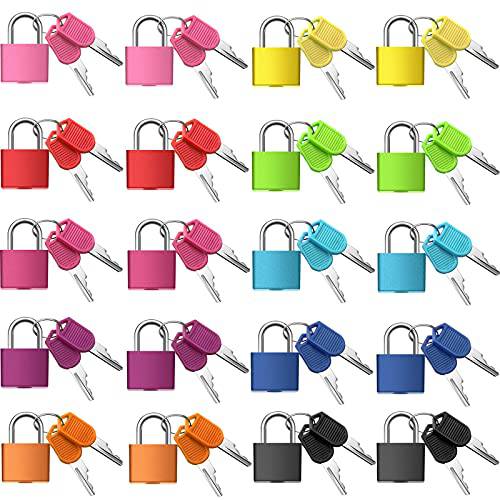 수트케이스 자물쇠 키, 메탈 자물쇠 짐가방,캐리어 자물쇠 스몰 맹꽁이자물쇠,통자물쇠,자물쇠 키,열쇠 맹꽁이자물쇠,통자물쇠,자물쇠 학교 헬스장 교실 매칭 게임 (Colorful, 20 피스)