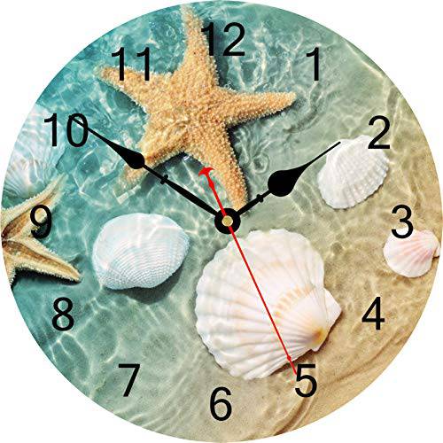TAHEAT 8 인치 Coastal Seashell 불가사리 벽시계, 정확한 장식용 시계, 무소음 Non 재깍 잘보임, 큰글씨 벽시계 침실/  거실/ 주방