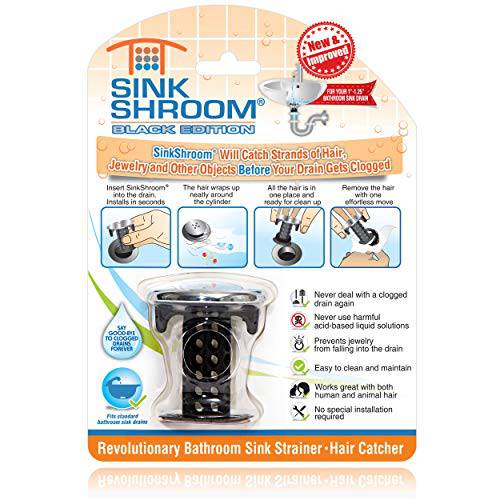 SinkShroom 크롬 에디션 Revolutionary 화장실 싱크대 배수구 보호 헤어 거름망, 스트레이너,채반, 스네어, 블랙