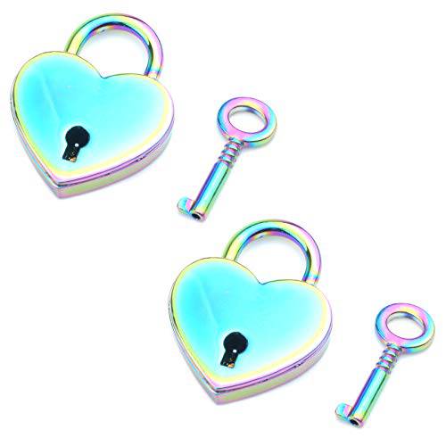 T Tulead Heart 쉐입 맹꽁이자물쇠,통자물쇠,자물쇠 미니 자물쇠 징크,아연 합금 자물쇠 노트북 자물쇠 Colorful 맹꽁이자물쇠,통자물쇠,자물쇠 팩 of 2 키