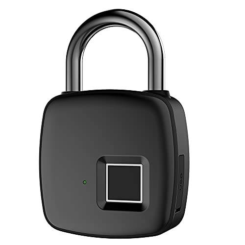GIFSIN 지문인식 맹꽁이자물쇠,통자물쇠,자물쇠 아웃도어 방수 스마트 키리스 Thumbprint Biometric 지문인식 잠금 USB 충전식