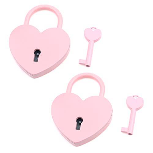 MY MIRONEY 2-Pack 메탈 Heart 모양 맹꽁이자물쇠,통자물쇠,자물쇠 핑크 잠금 키 쥬얼리 스토리지 박스 일기 북