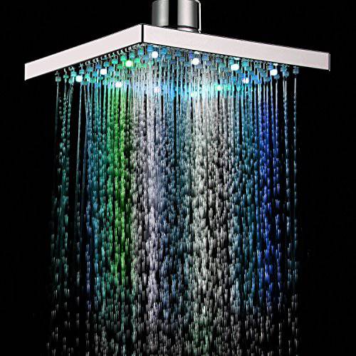 eoocvt 8 인치 사각 7 컬러 자동 체인징 LED 샤워 헤드 화장실 Showerheads 살포기