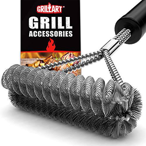 GRILLART 그릴 브러쉬 강모 프리&  와이어 Combined BBQ 브러쉬 - 세이프& Efficient 그릴 클리닝 브러쉬- 17 그릴 클리너 브러쉬 가스/ 도자기/ Charbroil Grates - Perfect BBQ 악세사리 선물 남성용