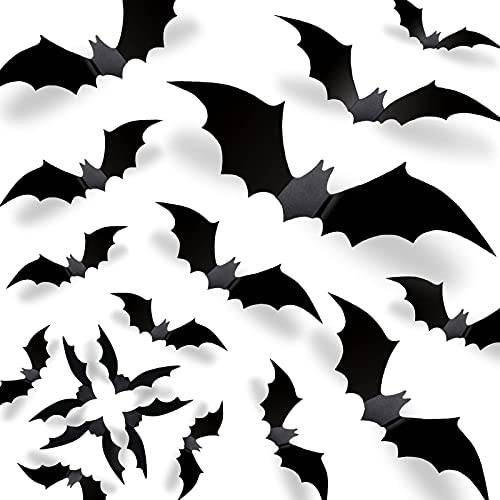 할로윈 3D Bats 데코,장식 2021 업그레이드된, 70 Pcs 5 여러 사이즈 리유저블,재사용 PVC Scary 블랙 DIY Bat 스티커 현실적 빈티지 Goth 벽면 데칼,도안 가정용 장식 화장실 차고,주차장,창고 프론트도어 오피스 Kitc