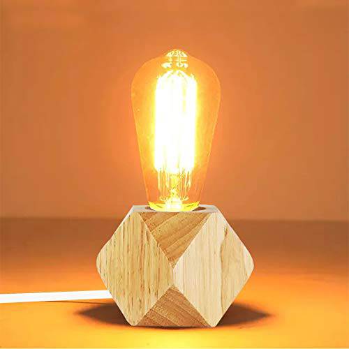 산업용 나무 테이블 램프 - 빈티지 Minimal 스타일- 홈 장식 가구 - 램프 우드 Base-6 ft 케이블 on/ off 스위치 플러그 E26/ e27- Brown（Polygon）