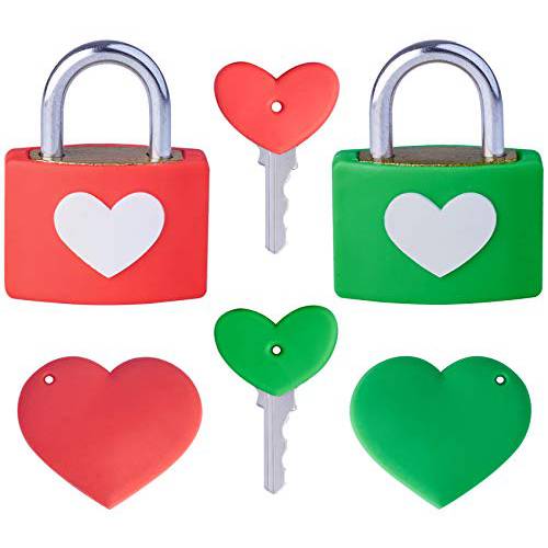 2Pack Love 맹꽁이자물쇠,통자물쇠,자물쇠 and Heart 모양 태그 40mm Heart 모양 잠금 Key-Personalized 선물  결혼식& Valentine’s Day or Anniversaries (Text 개인설정가능한)