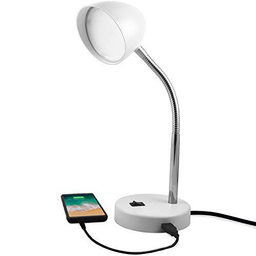MaxLite LED 데스크 램프 USB 충전 포트, 화이트 데스크 램프, 조절가능 넥, on/ Off 스위치, 모던 테이블 램프 독서, Work or 학교, 따뜻한 젠틀 라이트
