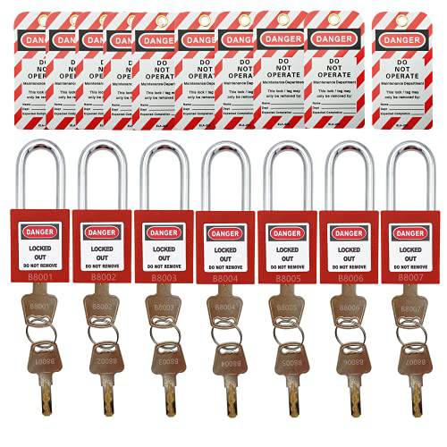 SAFBY 7pcs 키,열쇠 여러 Lockout Tagout 자물쇠 10 잠금 Out 태그 Out 태그 - Loto 세이프티,안전 자물쇠 스테이션 and 디바이스 7 여러 숫자 (키,열쇠 여러, 7 자물쇠 10 태그)