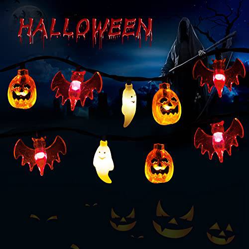 할로윈 스트링 라이트, 할로윈 장식 라이트 오렌지 Pumpkins 퍼플 Bats 화이트 Ghosts 3-in-1, 23 ft, 8 모드 리모컨, 30 LED 배터리 스트링 라이트 실내 아웃도어 할로윈 장식