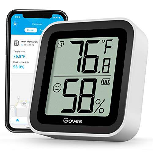 Govee 블루투스 디지털 습도계 온도계, 미니 실내 습도 센서, 방 온도 게이지 습도 모니터 공지 경보, 2-Year 데이터 스토리지& Export,  가정용 온실 Humidor