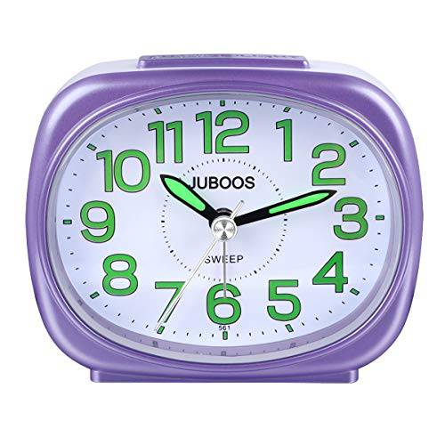 무소음 Non 재깍 아날로그 알람 시계 야간조명 스누즈버튼,알람다시울리기 여행용 알람 시계 무소음 Sweep Second 핸드, 경량 아날로그 쿼츠 시계 침실 (Purple-561)