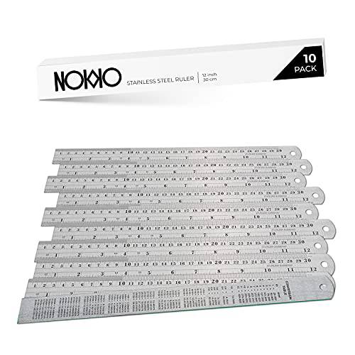 NOKKO 스테인레스 스틸 자 10-Pack - 측정 세트 of 12-Inch/ 30cm 메탈 자 Imperial&  매트릭 측정&  변환 테이블 - 헤비듀티 스테인레스 스틸, 에칭 마커, 스트레이트 엣지