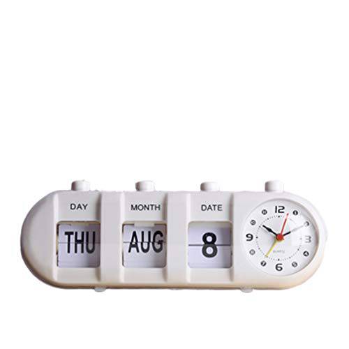 Muellery 수동 아날로그 플립 데스크 테이블 알람 시계 레트로 쿼츠 기분 디자인 전시 날짜 Day 개월 TPCA11123