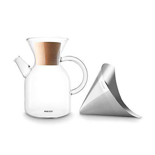Eva 솔로 글래스 Pour-Over 커피머신, 커피 캡슐 머신, 커피 메이커 리유저블,재사용 스테인레스 스틸 필터 - 1.0 L