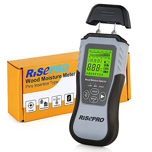 우드 수분계 - RISEPRO 2 핀 디지털 습도 테스터, 모이스처 탐지기 검사 빌딩 재질 Firewood 벽면 용지,종이 바닥 w/ 백라이트 LCD