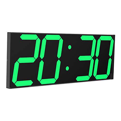 CHKOSDA 디지털 LED 벽시계, 특대 벽시계 6” 숫자,  리모컨 Count up/ 카운트다운 타이머 시계, 오토 주차, 큰 달력 and Thermometer(Green)