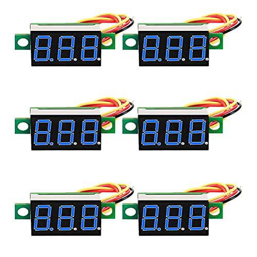 DaFuRui dc 전압 Display，6pcs 미니 디지털 전압계 0.36 인치 Three-Wire DC 0-100V 디지털 전압계 전압 테스터 리버스 극성 프로텍트 and 정확한 압력 Measurement（Blue）