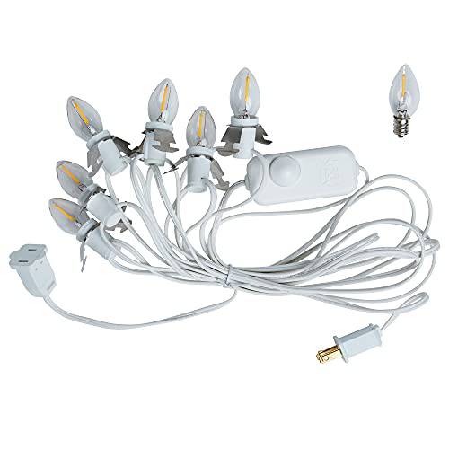 Six 전구 chainable LED 악세사리 케이블  16ft 케이블 Six (6) c7/ e12 Candelabra LED 라이트 전구 and 클립, 핀 - 크리스마스 빌리지, 데코,장식, 공예, 램프, 홀리데이 (주차 스위치)