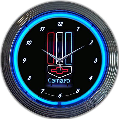 GM 카마로 레드,  화이트&  블루 네온 시계