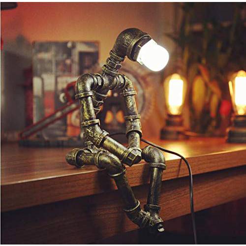 레트로 램프 산업용 로봇 램프 레트로 브론즈 스팀펑크 램프 쿨 귀여운 테이블 램프 워터 파이프 라이트 데스크 램프 전구