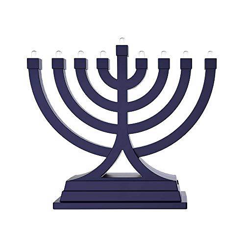 Zion Judaica 스몰 LED Hanukkah Menorah 배터리 or USB 작동 - 다양한 라이트 조절 푸시 버튼 컨트롤 (블루)
