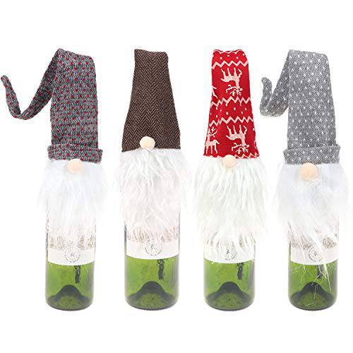 4Pcs 크리스마스 Gnomes 와인 병 토퍼,데코 귀여운 Gnome 토퍼,데코 크리스마스 와인 병 커버 크리스마스 홀리데이 테이블 데코,장식
