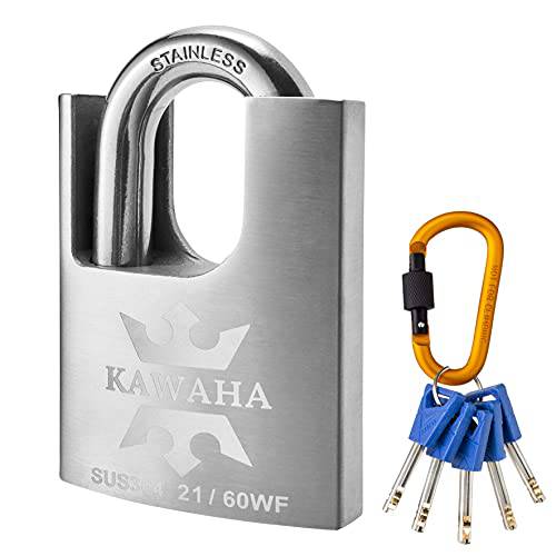 KAWAHA 21/ 60KD-5K 하이 세큐리티 스테인레스 스틸 Shrouded 맹꽁이자물쇠,통자물쇠,자물쇠 키 Both 실내 and 아웃도어 사용 (SUS304 스테인레스 스틸,  헤비듀티, Anti-Rust) (2-3/ 8 in. (60mm), 키,열쇠 여러 - 5 키)