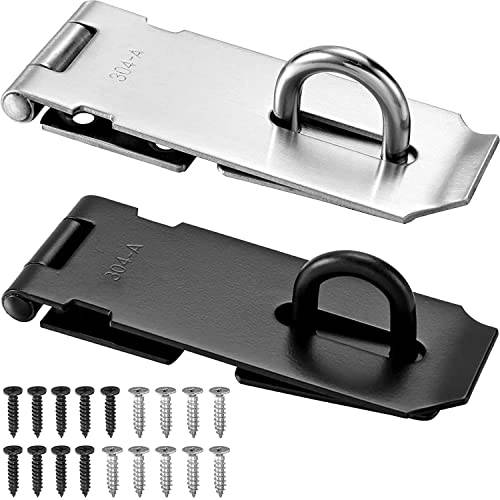 2 팩 도어 자물쇠 걸쇠 래치, 4 인치 스테인레스 스틸 맹꽁이자물쇠,통자물쇠,자물쇠 걸쇠 래치 잠금, 304 우아한 Brushed 서피스 세큐리티 Packlock 걸쇠, 0.08 엑스트라 두꺼운 게이트 잠금 걸쇠 스크류 (실버/ 블랙)