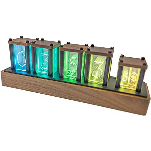 Adventurers 디지털 튜브 데스크 시계 레트로 모던 나무 시계 1600 컬러 RGB Full-Color LED 디지털 시계 디지털 튜브 DIY 데스크 시계 인테리어 (블랙 월넛)