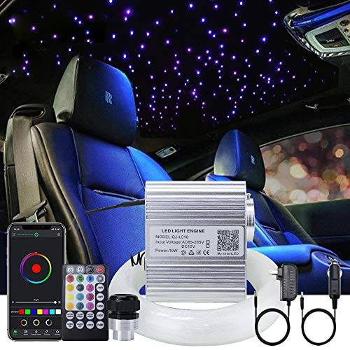 업그레이드된 AKEPO 자동차 홈 어플 파이버 Optic 라이트 키트 10W RGBW 반짝거리는+  음악 이펙트 스타 천장 Sky 라이트, 광학 파이버 케이블 450 Strands 0.03in/ 0.75mm 9.8ft/ 3m+ 28key RF 리모컨