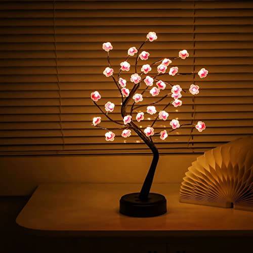 체리 Blossom 트리 램프 18 분재 트리 라이트 36 LED Japanese 장식, 귀여운 데코,장식 침실 홈 크리스마스 파티, 배터리/ USB 플러그 작동, 방 장식 테이블 램프