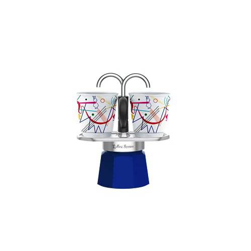 Bialetti - 미니 Express Kandinsky: 모카 세트 포함 커피머신, 커피 캡슐 머신, 커피 메이커 2-Cups (2.8 oz)+ 2 shot 글라스, 라이트 블루, 알루미늄