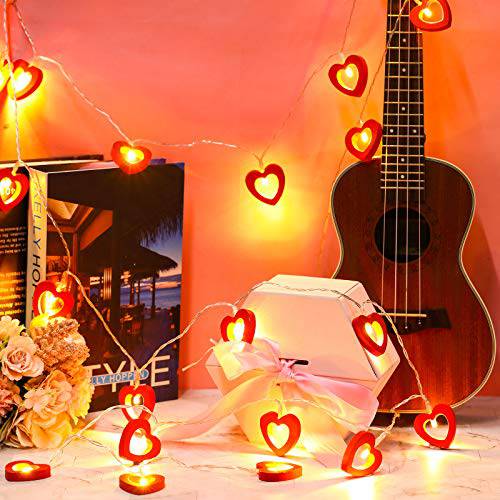 Valentine’s Day 나무 Heart 스트링 라이트 LED 페어리 라이트 걸수있는 우드 Love 라이트 램프 배터리 작동 Valentine’s Day 데코,장식 침실 페스티벌 생일 웨딩 (레드, 20 라이트)