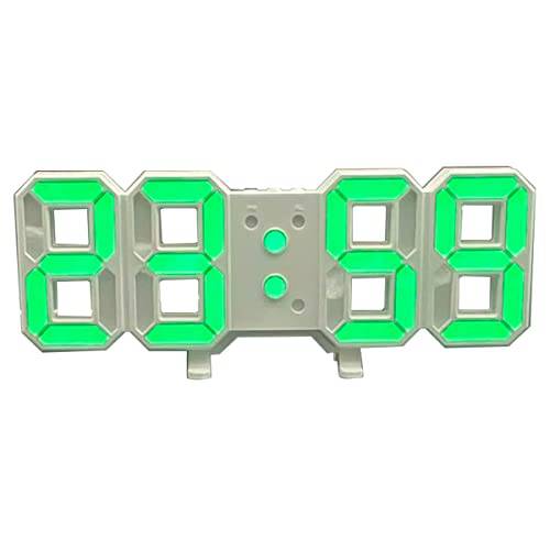 LED 전자제품 벽시계 학생 거실 Luminous 음소거 플라스틱 디지털 시계 카운트다운 Voice-Activated Wall-Mounted 알람 시계 (White-Green)