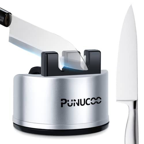 Punucoo 칼갈이S, 2-Stage 포켓 칼갈이, 석션 컵 칼갈이 Hands-Free, 10s 퀵 칼갈이&  가위 샤프너,칼갈이 실버