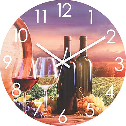 빈티지 벽시계 12-Inch, 와인 라운드 시계, 무소음 Non-Ticking 장식용 시계 쿼츠 배터리 작동, 레트로 퍼플