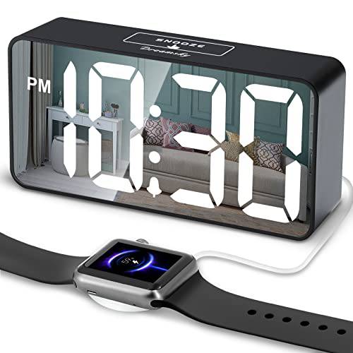 DreamSky 디지털 알람 시계 USB 충전기  침실 ? 전기, 전동 시계 라지 LED 디스플레이, 0-100% 밝기 주차, 조절가능 알람 볼륨, 12/ 24H, 스누즈버튼,알람다시울리기, Bedside 미러 시계 오피스