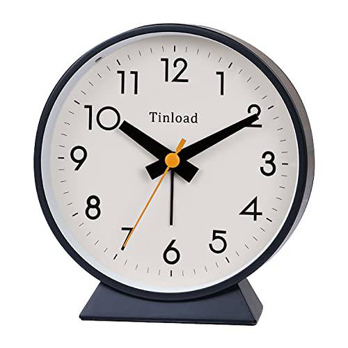 Tinload 4 배터리 작동 앤틱 레트로 아날로그 알람 시계, 스몰 무소음 Bedside 데스크 시계  취침등, 나이트 스탠드, 무드등, 배터리 작동, 스누즈버튼,알람다시울리기,  거실, 침실, Bedside, 데스크, 선물 시계