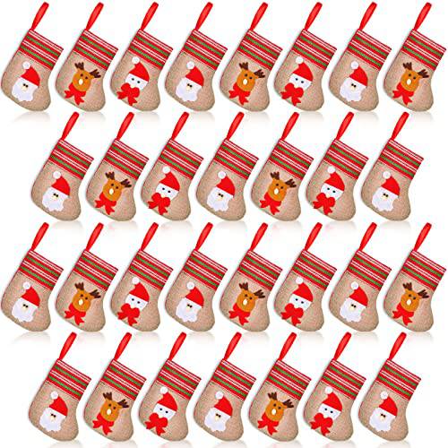 미니 크리스마스 스타킹 6.3 인치 크리스마스 망사 벌크, 대용량 3D Creative 크리스마스 스타킹, 산타 눈사람 순록 삼베 캔디 선물 카드 홀더 패밀리 홀리데이 크리스마스트리 장식 (50 피스)